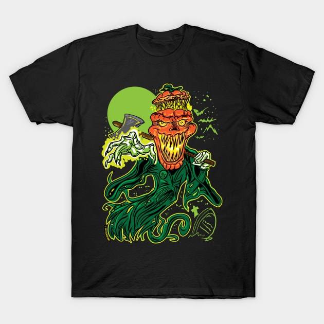 Pumpkin Headed ghost with an ax floating in the cemetery T-Shirt by eShirtLabs